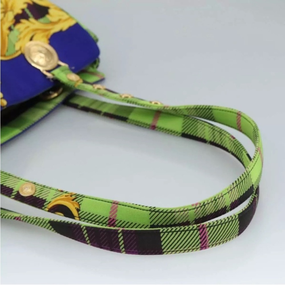 Versace Green and Blue Plaid Tote Bag - Picture 3 of 11